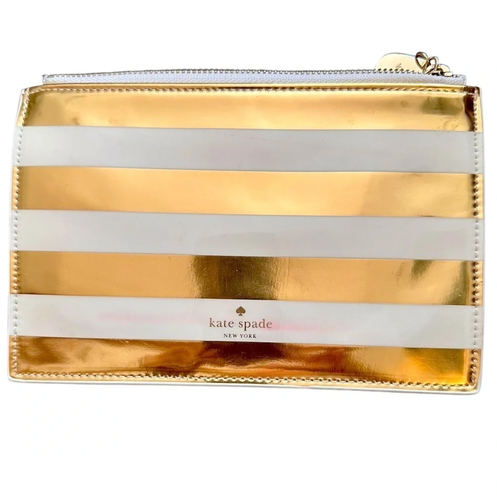 Kate Spade Gold Metallic Stripe Pencil Pouch/Cosmetic bag.